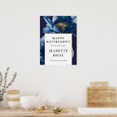 Navy Blue Floral Happy Retirement Welkomstbord Poster (Keuken)