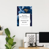Navy Blue Floral Happy Retirement Welkomstbord Poster (Thuiskantoor)