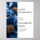 Navy Blue Floral Happy Retirement Welkomstbord Poster (Voorkant)