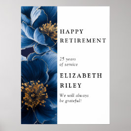 Navy Blue Floral Happy Retirement Welkomstbord Poster