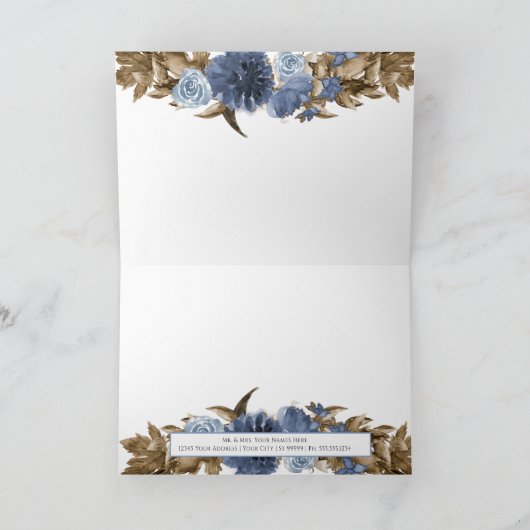 Navy Blue Floral Herfst Pompoen Gold Star Dank u Kaart (Binnen)