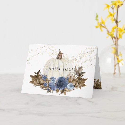 Navy Blue Floral Herfst Pompoen Gold Star Dank u Kaart (Gele Bloem)
