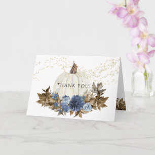 Navy Blue Floral Herfst Pompoen Gold Star Dank u Kaart