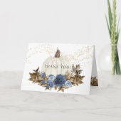 Navy Blue Floral Herfst Pompoen Gold Star Dank u Kaart (Voorkant)