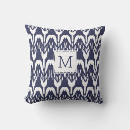 Navy Blue Floral Ikat Bohemian Monogram Buitenkussen