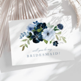 Navy Blue Floral, jij wordt mijn bruidsmeisje kaar Uitnodiging Briefkaart