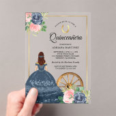 Navy Blue Floral Jurk Charro Gold Quinceanera Acryl Uitnodigingen (Insitu (Draagbaar))