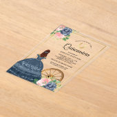 Navy Blue Floral Jurk Charro Gold Quinceanera Acryl Uitnodigingen (Laagn)