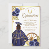 Navy Blue Floral Jurk Charro Gold Quinceanera Kaart (Voorkant)
