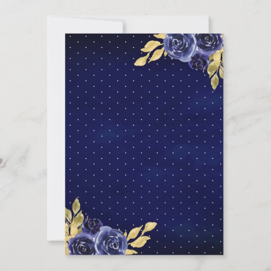 Navy Blue Floral Jurk Charro Gold Quinceanera Kaart (Achterkant)