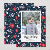 Navy Blue Floral-kerstfotokaarten Feestdagenkaart (Voorkant / Achterkant)