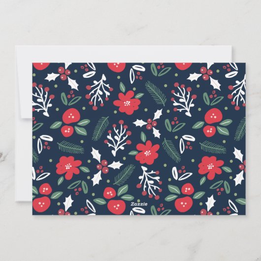 Navy Blue Floral-kerstfotokaarten Feestdagenkaart (Achterkant)