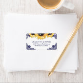 Navy Blue Floral Lace Sunflower Wedding Etiket (Insitu)