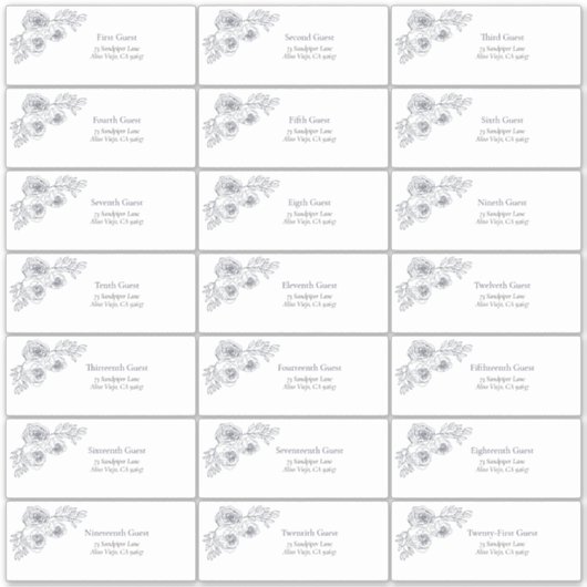 Navy Blue Floral Line Art gastadres Sticker (Voorkant)