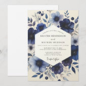 Navy Blue Floral Meadow Wedding Kaart (Voorkant / Achterkant)