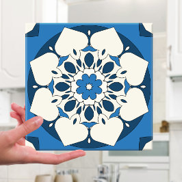 Navy Blue Floral Mediterranean Tegel Tegeltje