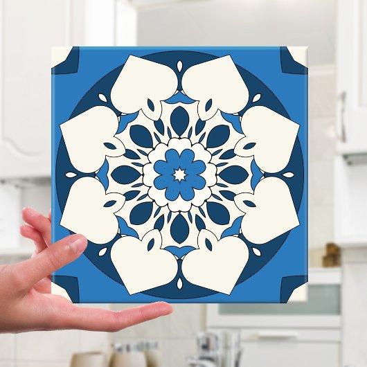 Navy Blue Floral Mediterranean Tegel Tegeltje