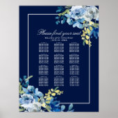 Navy Blue Floral Modern Wedding Seating Chart Poster (Voorkant)