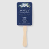 Navy Blue Floral Modern Winter Wedding Programme Handwaaier (Voorkant)