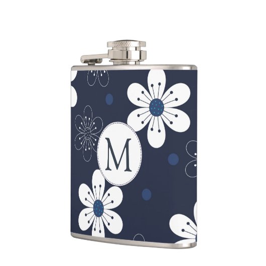 Navy Blue  Floral Monogram Heupfles (Links)