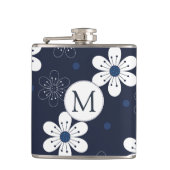 Navy Blue  Floral Monogram Heupfles (Voorkant)