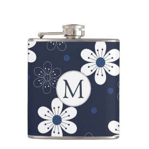 Navy Blue  Floral Monogram Heupfles