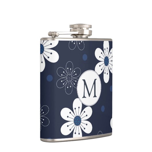 Navy Blue  Floral Monogram Heupfles (Rechts)
