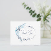 Navy Blue Floral Monogram Weddenschap Hartelijk da Bedankkaart (Staand voorkant)