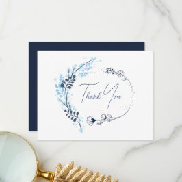 Navy Blue Floral Monogram Weddenschap Hartelijk da Bedankkaart