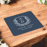 Navy Blue Floral Monogram Wedding Crest Modern Kartonnen Onderzetters<br><div class="desc">Add an elegant touch to your celebration with the Modern Monogram Wedding Crest Square Paper Coaster. Featuring a sophisticated monogram crest design, these coasters are perfect for weddings, engagement parties, or bridal showers. The stylish square shape and high-quality, absorbent paper protect surfaces while enhancing your decor. Personalize with your initials...</div>