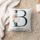 Navy Blue Floral Monogram Wedding Pillow | B Kussen (Deken)