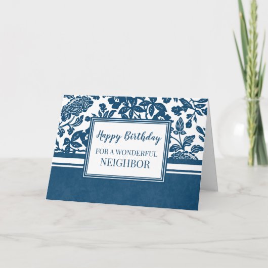 Navy Blue Floral Neighbor Verjaardag Kaart (Voorkant)
