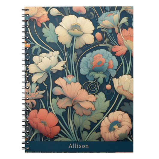 Navy blue floral notitieboek (Voorkant)