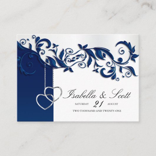 Navy Blue Floral-ontwerp - Gegevens Informatiekaartje (Voorkant)