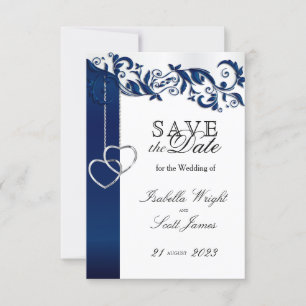 Navy Blue Floral-ontwerp - sla de datum op Save The Date