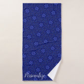 Navy Blue Floral Paisley Flower Pattern Badhanddoek (Badhanddoek)