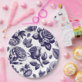 Navy Blue Floral  Papieren Bordje (Feest)