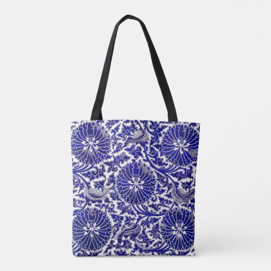  Navy Blue Floral Pattern Tote Bag (Achterkant)