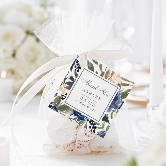 Navy Blue Floral Pattern Waterverf Wedding Bedankjes Labels