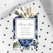 Navy Blue Floral Pattern Waterverf Wedding Cadeaulabel