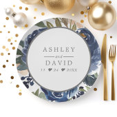 Navy Blue Floral Pattern Waterverf Wedding Papieren Bordje