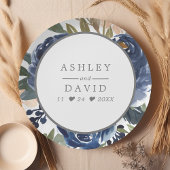 Navy Blue Floral Pattern Waterverf Wedding Papieren Bordje