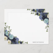 Navy Blue Floral Personalize and Monogram Notitiekaartje (Voorkant / Achterkant)