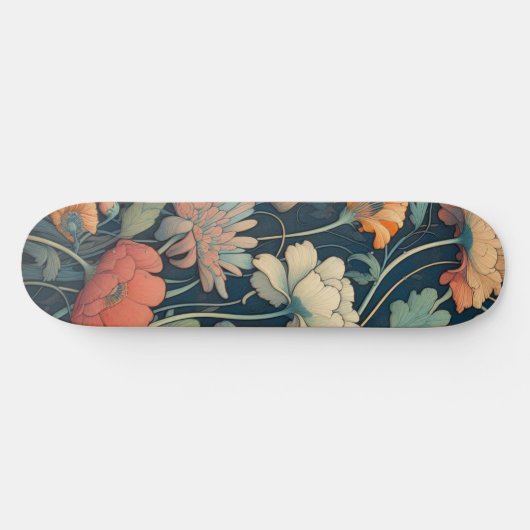 Navy blue floral persoonlijk skateboard (Horizontaal)