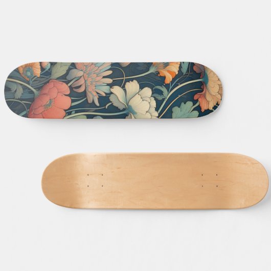 Navy blue floral persoonlijk skateboard (Horizontaal)