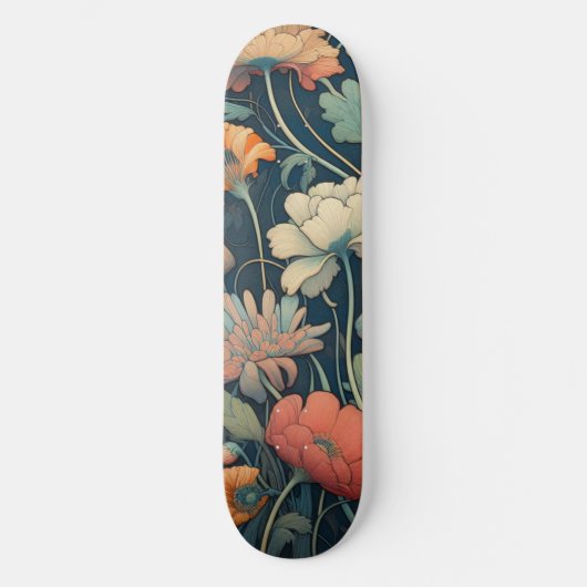 Navy blue floral persoonlijk skateboard (Voorkant)