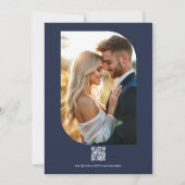 Navy Blue Floral Photo and QR Code Wedding Kaart (Achterkant)
