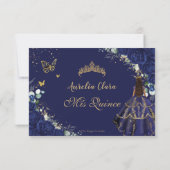 Navy Blue Floral Princess Jurk Quinceañera XV 15 RSVP Kaartje (Achterkant)