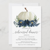 Navy Blue Floral Pumpkin Rehearsal Dinner Invitati Kaart (Voorkant)