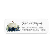 Navy Blue Floral Pumpkin Return Address Label (Voorkant)
